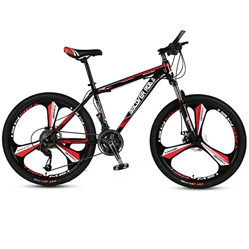 Mountain Bike : DGAGD 24 inch mountain bike bicycle adult variable speed dual disc brake high carbon steel bicycle tri-blade wheel-Black red_21 speed