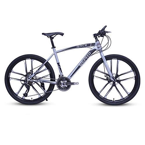 Mountain Bike : DGAGD 26 inch mountain bike bicycle adult portable road variable speed bicycle ten cutter wheels-silver gray_30 speed