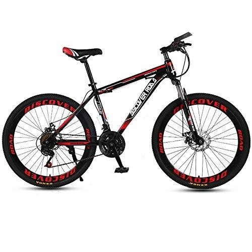Mountain Bike : DGAGD 26 inch mountain bike bicycle adult variable speed dual disc brake high carbon steel bicycle 40 cutter wheels-Black red_30 speed