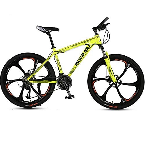Mountain Bike : DGAGD 26 inch mountain bike bicycle adult variable speed dual disc brake high carbon steel bicycle six cutter wheels-yellow_30 speed