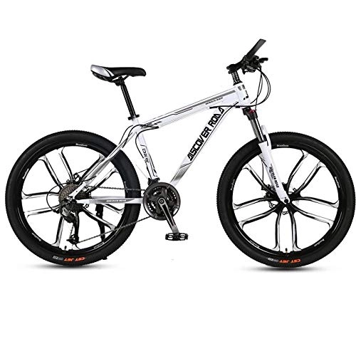 Mountain Bike : DGAGD 26 inch mountain bike bicycle adult variable speed dual disc brake high carbon steel bicycle ten cutter wheels-white_24 speed