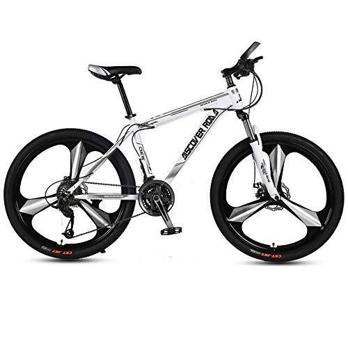 Mountain Bike : DGAGD 26 inch mountain bike bicycle adult variable speed dual disc brake high carbon steel bicycle tri-cutter-white_30 speed