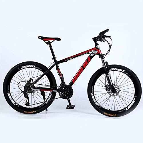 Mountain Bike : DLC Country Mountain Bike 26 inch with Double Disc Brake, Adult MTB, Hardtail Bicycle with Adjustable Seat, Thickened Carbon Steel Frame, Black&Amp;Red, Spoke Wheel, 21 Stage Shift, 30 Stage Shift, 26In