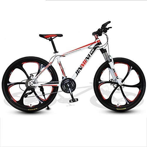Mountain Bike : Dsrgwe Mountain Bike / Bicycles, Carbon Steel Frame, Front Suspension and Dual Disc Brake, 26inch Mag Wheels (Color : White+Red, Size : 27 Speed)