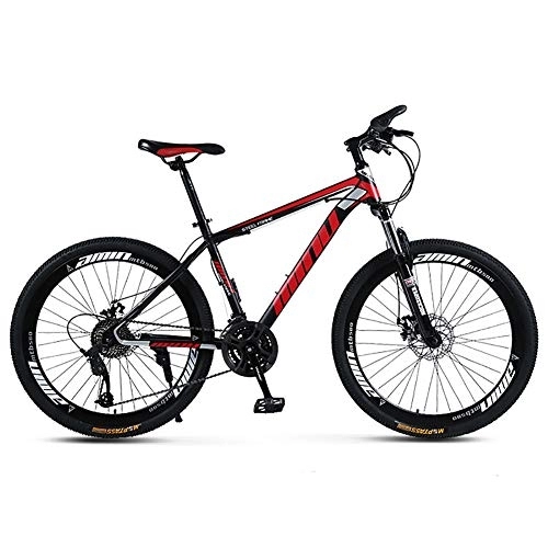 Mountain Bike : DULPLAY Lightweight Dual Disc Brake Mountain Bikes, High-carbon Steel Mountain Bicycle With Front Suspension, Adult Mountain Bike Black And Red 26", 21-speed