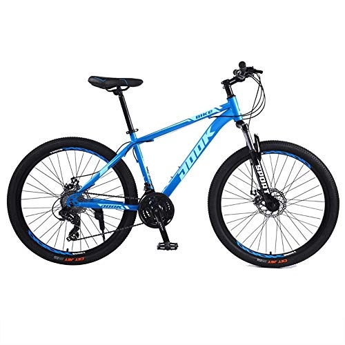 Mountain Bike : EAHKGmh 26 inch Mountain Bike High Carbon Steel Mountain Trail Bikes 24-Speed Bicycle Suspension Dual Disc Brakes Bicycles (Color : Blue)