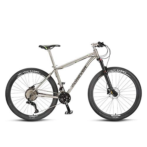 Mountain Bike : Edman Mountain bike, titanium alloy frame, lightweight, 36-speed, suspension fork lock, anti-skid tires-Silver_27.5 inches