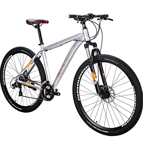 Mountain Bike : Eurobike Hardtail Mountain Bike, OBK X9 29er Mens Mountain Bike 29 Inch wheels Aluminum Frame 21 Speed Dual Disc Brakes Front Suspension Bicycle for Men(Aluminum Rims Silver)