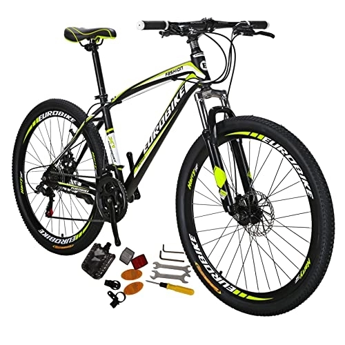 Mountain Bike : Eurobike X1 Mountain Bike, 21 Speed Mountain Bicycle 27.5 Inch, Front Suspension MTB Bikes for Adults Men / Women(32 Spoke-wheel Yellow)