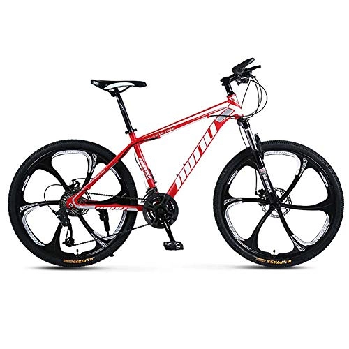 Mountain Bike : F-JWZS Unisex Suspension Mountain Bike, 26 Inch 6-Spoke Wheels 21 / 24 / 27 / 30 Speed, with Double Disc Brake, for Student, Child, Adult Commuter City, Red, 27Speed