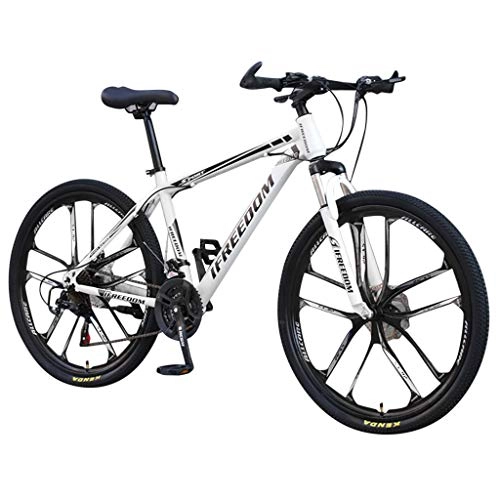 Mountain Bike : FacaiNICE Adult Mountain Bikes 26 Inch Mountain Trail Bike High Carbon Steel Full Suspension Frame Bicycles 21 Speed Gears Dual Disc Brakes Mountain Bicycle (White)