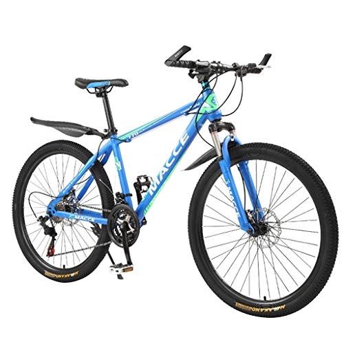 Mountain Bike : FacaiNICE High-Carbon Steel Frame Racing Outdoor Mountain Cycling - 26Inch 24-Speed Men and Women Variable Speed Bicycle Double Disc Brake Full Suspension Trek Bicycle (Blue)