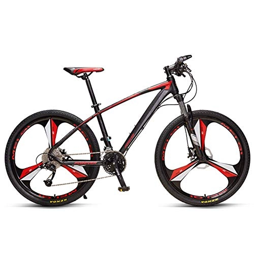 Mountain Bike : FHKBK 33-Speed Hardtail Mountain Bikes for Men Women, All Terrain Adults Mountain Trail Bicycle with Adjustable Seat, Dual Disc Brake & Front / Full Suspension, Red 3 spokes, 26inch