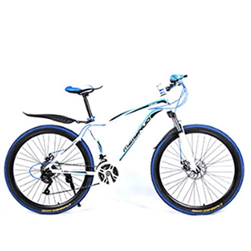 Mountain Bike : Fiunkes 26 Inch 27-Speed Mountain Bike Off-Road Students Adult Men and Women Race Bike Commuter Bicycle with Aluminium Frame Disc Brake, white blue