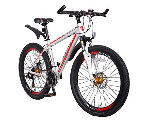 Mountain Bike : Flying Unisex's 21 Speeds Alloy Frame with Shimano Parts Lightweight Mountain Bike, Red White 1, 26