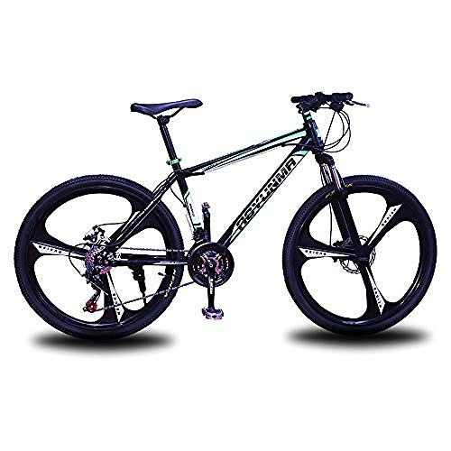Mountain Bike : FLZ BICYCLE Bicycle 21 Speed High Carbon Steel Mountain Suv All Terrain Before and after Dual Disc Brakes, Front Damping Band Adjustable Seat of Disc Outdoor Bike Bracket BICYCLE / Black+Green / 24