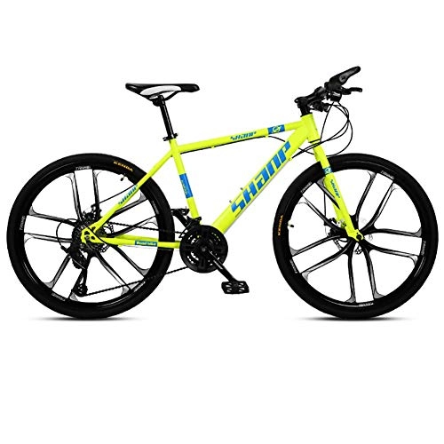 Mountain Bike : FMOPQ Mountain Bicycle 21 / 24 / 27 / 30 Speed Double Disc Brake Full Suspension Anti-Slip Suspension Fork 26Inch Mountain Bike (Yellow 24 speed)