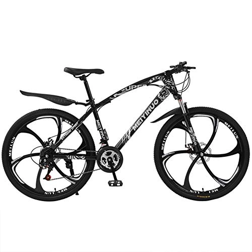 Mountain Bike : FXMJ 26 Inch Mountain Bikes, Mens Women Carbon Steel Bicycle, 27 Speed Drivetrain All Terrain Mountain Bike with Dual Disc, Black