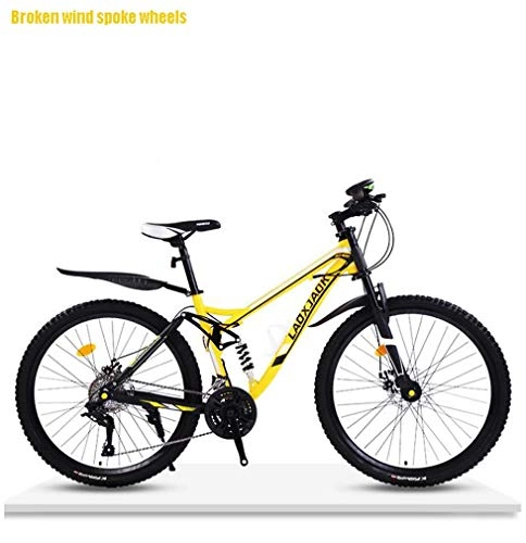 Mountain Bike : GASLIKE Adult Off-Road Downhill Mountain Bike, High-Carbon Steel Frame Beach Bicycle, Double Disc Brake Off-Road Snow Bikes, 24 Inch Wheels, Yellow, 30 speed