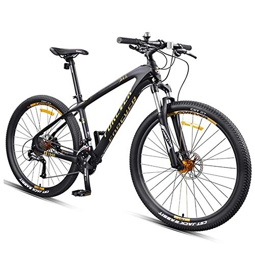 Mountain Bike : GJZM Hardtail Mountain Bike, 27.5 Inch Big Wheels Mountain Trail Bike, Carbon Fiber Frame Mens Women All Terrain Mountain Bike, Gold, 30 Speed