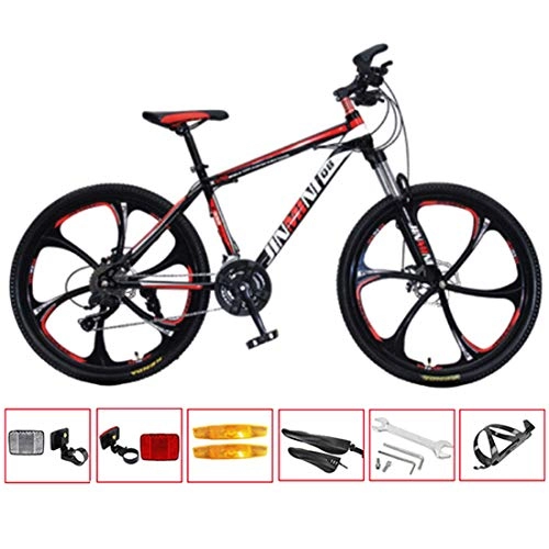 Mountain Bike : GL SUIT 21 Speed Mountain Bike Bicycle Lightweight Carbon Steel Frame Double Disc Brake Hard Tail Unisex Commuter City Road Bike, Black Red, 26 inches