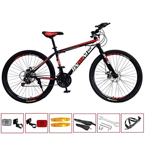 Mountain Bike : GL SUIT 27-Speed Mountain Bike Bicycle for Adult, Lightweight Carbon Steel Frame Dual Disc Brakes Hard Tail Spoke Wheel Dirt Bike with 6, Black Red, 24 inches