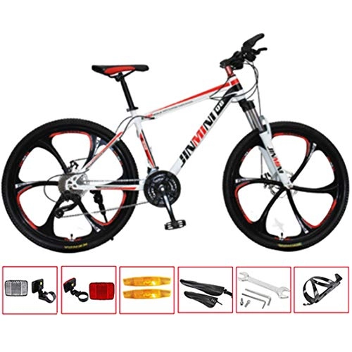 Mountain Bike : GL SUIT 27 Speed Mountain Bike Bicycle Lightweight Carbon Steel Frame Double Disc Brake Hard Tail Unisex Commuter City Road Bike, White Red, 26 inches