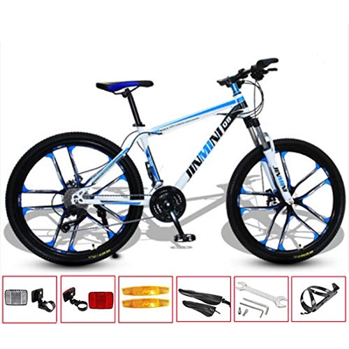 Mountain Bike : GL SUIT Mountain Bike Bicycle 26 Inches 21 / 24 / 27 / 30 Speed Lightweight Carbon Steel Frame Double Disc Brake Hard Tail Commuter City Road Bike, White Blue, 30 speed