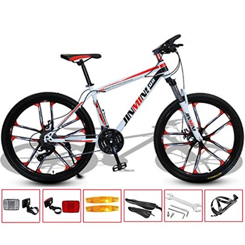 Mountain Bike : GL SUIT Mountain Bike Bicycle 27 Speed Lightweight Carbon Steel Frame Double Disc Brake Hard Tail Unisex Commuter City Road Bike, White Red, 24 inches