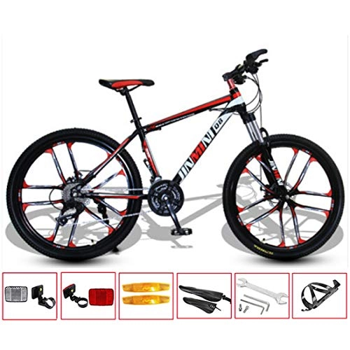 Mountain Bike : GL SUIT Mountain Bike Bicycle 30 Speed Lightweight Carbon Steel Frame Double Disc Brake Hard Tail Unisex Commuter City Road Bike, Black Red, 24 inches