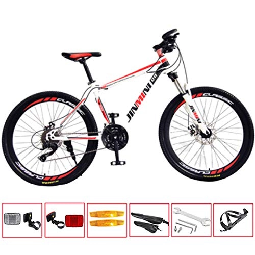 Mountain Bike : GL SUIT Mountain bike bicycle for Adult, 24-Speed Lightweight Carbon steel frame Dual Disc Brakes Hard tail Dirt bike with Toolsbottle holder light bar, White Red, 24 inches
