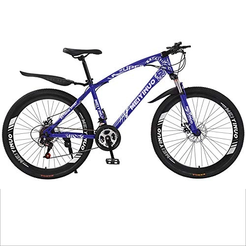 Mountain Bike : Gnohnay Mountain Bike, 26inch Double Disc Brake Suspension Fork Anti-Slip, Off-Road Variable Speed Racing Bikes for Men and Women, blue, 27 speed