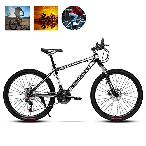 Mountain Bike : GOLDGOD Mountain Bike Men, 21 / 24 / 27 Speed Bicycle Front Suspension MTB Bike High Carbon Steel Frame Road Bicycle with Adjustable Seat, Black, 26 inch 24 speed
