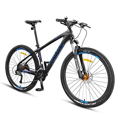 Mountain Bike : GONGFF 27.5 Inch Mountain Bikes, Carbon Fiber Frame Dual-Suspension Mountain Bike, Disc Brakes All Terrain Unisex Mountain Bicycle, Blue, 27 Speed