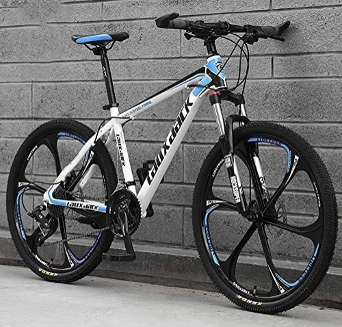 Mountain Bike : GQQ Mountain Bike, 24 inch Mountain Bike Bicycle Young Students Road Bicycle Racing (21 / 24 / 27 / 30 Speed) Dual Disc Brake Bicycles, White Blue, 30 Speed