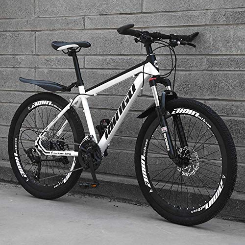 Mountain Bike : GQQ Mountain Bike, 24 inch Mountain Bikes Mens Women Carbon Steel Bicycle 30-Speed Drivetrain All Terrain Mountain Bike with Dual Disc Brake, White, 27 Speed