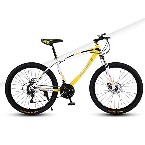 Mountain Bike : GQQ Mountain Bike, 24 inch Wheels Mountain Bike Double Disc Brake 21 Speed Child Unisex Bicycle Front Suspension MTB Spoke Wheel, Yellow