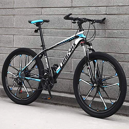 Mountain Bike : GQQ Mountain Bike, Mountain Bike Bicycle, 24 inch High Carbon Steel Off-Road Bike Men's Womens Dual Disc Brake Full Suspension Bikes, 24 Speed