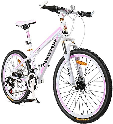 Mountain Bike : GQQ Variable Speed Bicycle, Ladies Hardtail MTB 26 inch 24Speed Manual Transmission, Adult Girls Mountain Bikes with Front Suspension and Disc Brakes, Frame Made of Carbon Steel, Pink, 3 Spoke, Pink