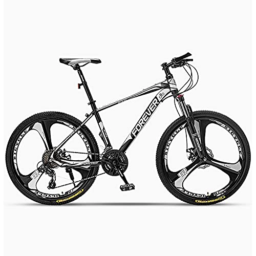 Mountain Bike : GREAT 26 Inch Mountain Bike, Lightweight Student Bicycle Carbon Steel Frame Road Bikes 24 / 27 / 30 Speeds 3-Spokes Wheels, Full Suspension Mountain Bike(Size:24 speed, Color:White)