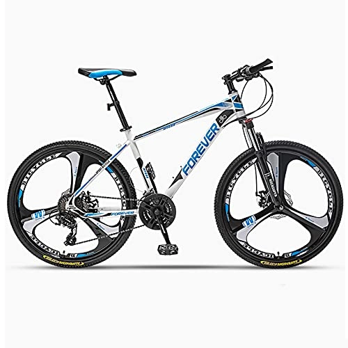 Mountain Bike : GREAT 26 Inch Mountain Bike, Lightweight Student Bicycle Carbon Steel Frame Road Bikes 24 / 27 / 30 Speeds 3-Spokes Wheels, Full Suspension Mountain Bike(Size:30 speed, Color:Blue)