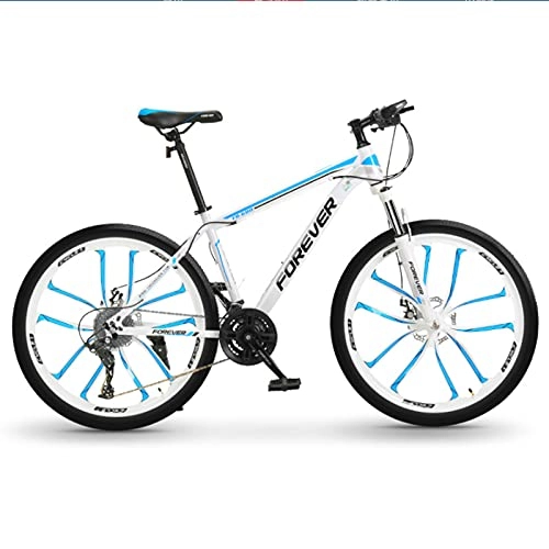 Mountain Bike : GREAT 26 Inch Mountain Bike, Men's Student Bicycle 27 Speed Full Suspension Bike Carbon Steel Frame Double Disc Brake Road Bikes(Size:24 speed, Color:Blue)