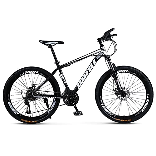 Mountain Bike : GREAT 26” Mountain Bike, Double Disc Brake Bicycle 21 / 24 / 27 Speed Road Bikes High-carbon Steel Bike For Mens / Womens Comfortable Saddle(Size:21 speed, Color:Nero)