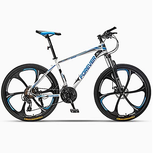 Mountain Bike : GREAT 6-Spokes Wheels Mountain Bike, 26 Inch Student Bicycle Carbon Steel Frame Road Bikes 24 / 27 / 30 Speeds Outdoors Sport Bikes Disc Brakes MTB Bicycle(Size:24 speed, Color:Blue)