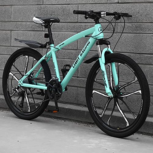 Mountain Bike : GREAT Adults Mens Mountain Bike 26" 10-Spoke Wheels Carbon Steel Frame 21 / 24 / 27 Speed Full Suspension Bicycle Dual Disc Brake MTB Outdoors Sport Road Bikes(Size:21 speed, Color:Green)