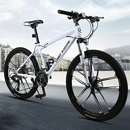 Mountain Bike : GREAT Adults Mountain Bike, 26" 10-Spoke Wheels Carbon Steel Frame 21 / 24 / 27 Speed Bicycle Full Suspension Commuter Bike Dual Disc Brake MTB(Size:27 speed, Color:White)