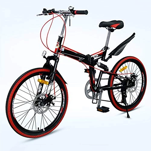 Mountain Bike : Grimk Folding 7 Speed Mountain Bike For Adults Unisex Women Teens, bicycle Mens City unilateral Folding Pedals, lightweight, aluminum Alloy, comfort Saddle With Adjustable Seat, Red