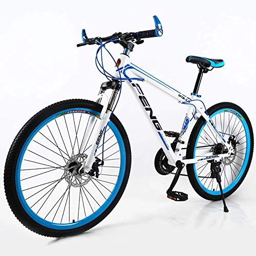 Mountain Bike : GuoEY Carbon Steel 21 Speed Mountain Bike For New Model Mtb Bicycle With Dual Disc Brake, Aluminum Alloy Double Mountain Bike 24 / 26 Inch Men And Women Bicycle, White
