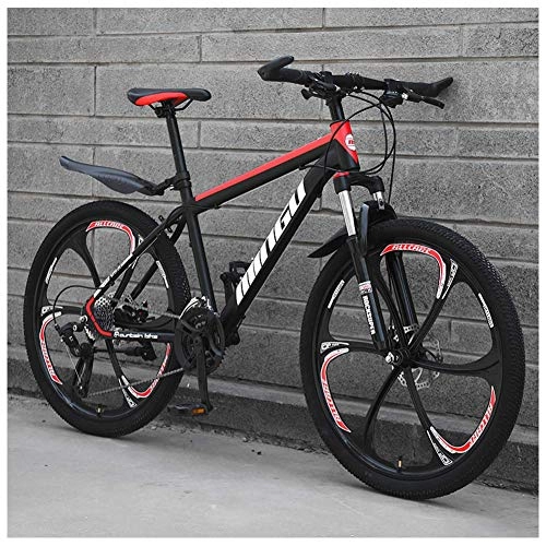 Mountain Bike : GWFVA 24 Inch Mountain Bikes, Mens Women Carbon Steel Bicycle, 30-Speed Drivetrain All Terrain with Dual Disc Brake, 30Vitesses, Black Red 6 Spoke