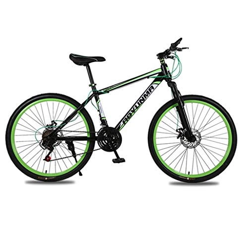 Mountain Bike : GXQZCL-1 26" Mountain Bike, Carbon Steel Frame Mountain Bicycles, Double Disc Brake and Front Fork, 21 Speed MTB Bike (Color : Green)